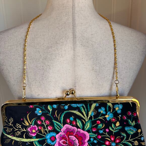 Vintage 90s/Y2K Fairy Black Floral Shoulder Purse OS - Picture 3 of 7